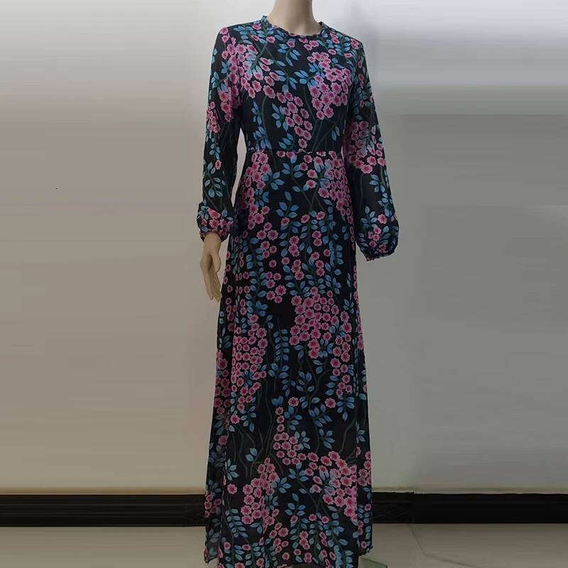 2025 new sexy design backless bohemian evening dress spring mesh long sleeved party dress retro chic women's round neck printed designer dress ve