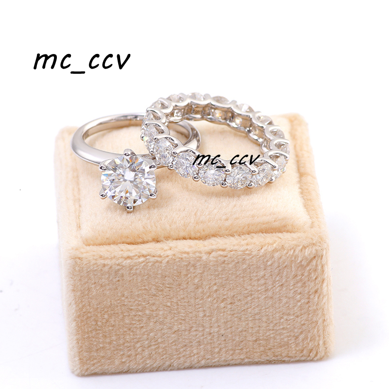 Forever love 14k White Gold Moissanite Ring 2ct Round Brilliant Cut Moissanite Wedding Ring Sets and Promise Ring for Couples