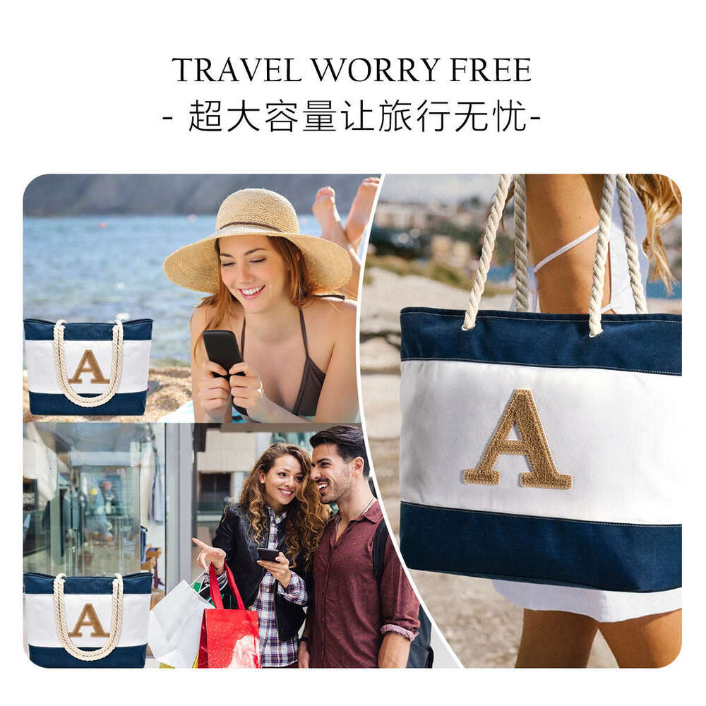 Large Capacity Underarm Beach New Versatile Casual Letter Tote Canvas Patchwork Shoulder Bag