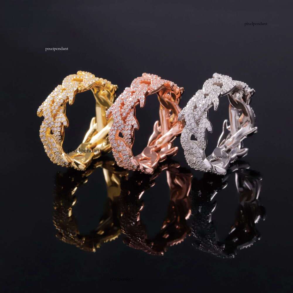 Spiked Design Mossanite Fine Jewelry Sterling Sier Hip Hop for Men Women VVS Moissanite Dia Cuban Ring