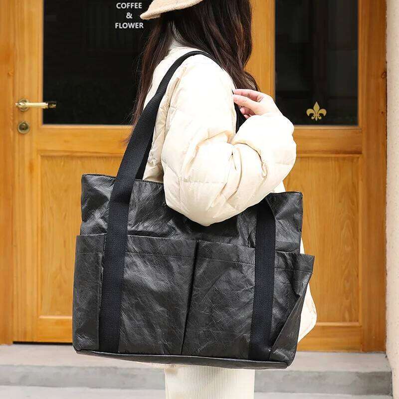 Hylhexyr Dupont Shopping Bag Waterproof Handbags Shoulder Bags Washable Kraft Paper Totes With Zipper