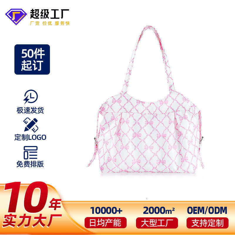 2025 New Pink Bow Single Shoulder Sweet Versatile Girl Shopping Tote Fashion Underarm Bag