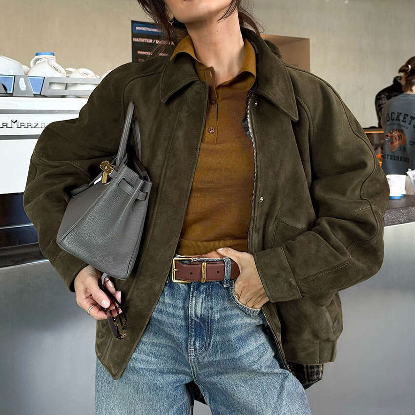 Autumn Winter New Style Lapel Zipper Loose Long Sleeve Jacket For Women With Design Sense, Elegant And Fashionable Commuting B3