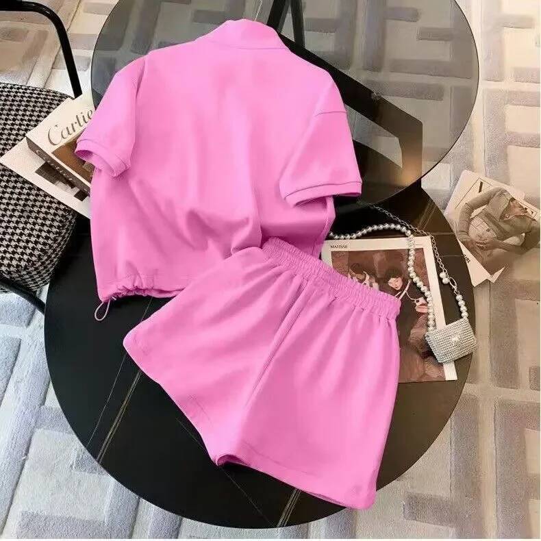 2025 Summer New Women's S Slant Neck Half Zipper Fashion design Casual Shorts Set Fashion Sports Designer Unique Set