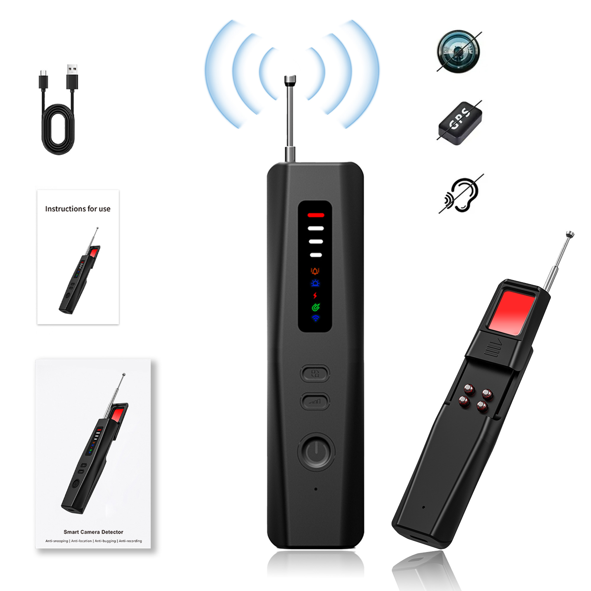 Hidden Camera Detectors, Advanced Anti-Spy Technology RF Signal GPS Tracker Finder, Wireless Bug Sweeper with Magnetic Detection for Home Office Trave