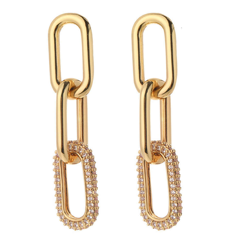 DH collections: Stylish and Versatile Gold - toned Zircon - inlaid Elliptical Stud Earrings for Women