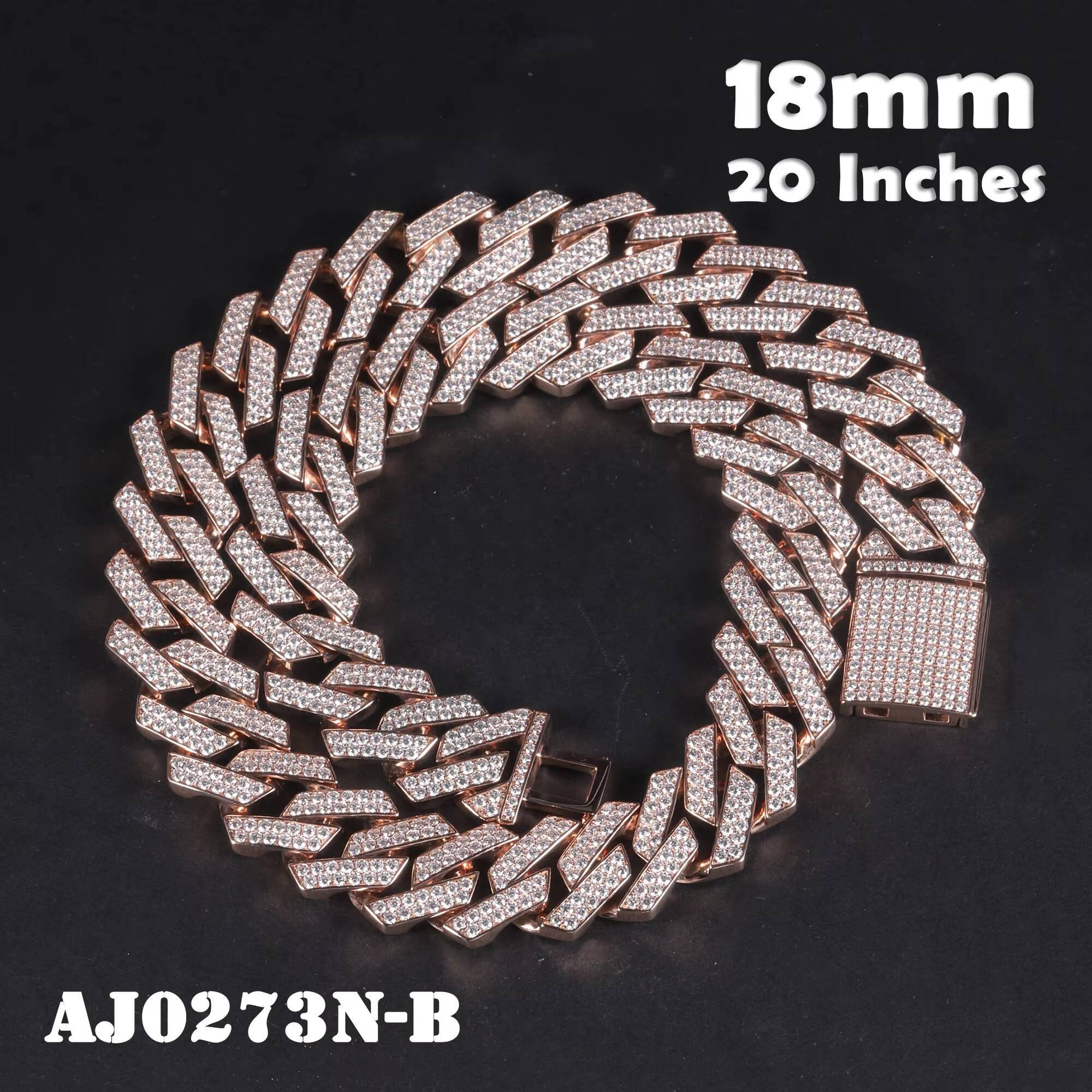 AJ0273 Custom Hip Hop Solid Gold Jewelry 18mm 20 Inches Big Necklace 10K Real Rose Gold Lab Grown Diamond Cuban Link Chain