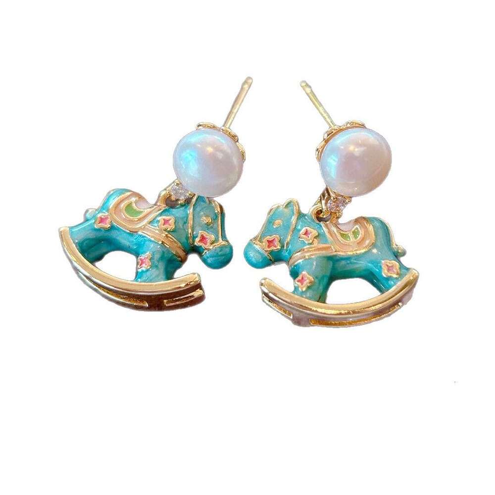DHCollections Natural Freshwater Pearl Earrings for Women, Niche Cute Design, Colorful Enamel Pony Stud Earrings, New Style