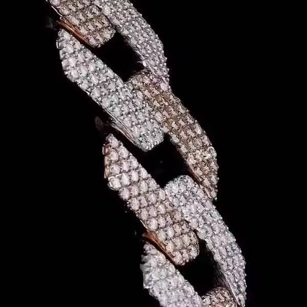 Mens 17mm TwoRow Iced Moissanite Miami Cuban Link Chain VVS1 Diamonds 925 Sterling Silver Heavy Hip Hop Party Necklace Gold