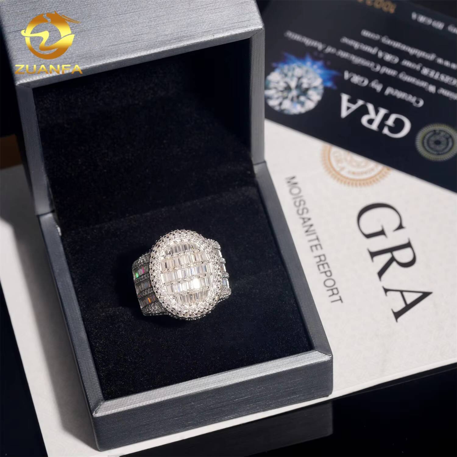 Iced Out Men Diamond Ring 925 Silver Moissanite Baguette Cut Design Luxury Men Hip Hop Ring