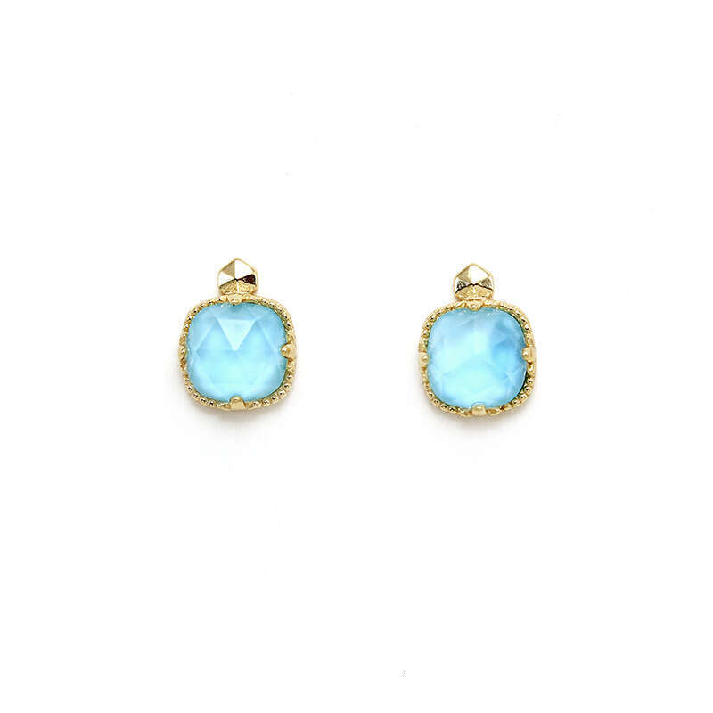 DHpet Elegant Japanese - inspired Square Turquoise and Quartz - cut S925 Silver Earrings Plated with 10K Gold