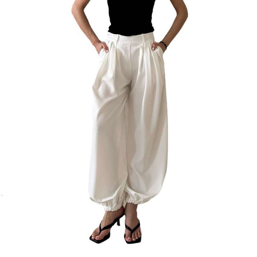 Autumn Winter New Simple Versatile Solid Color Loose Jogger Design Sense Elegant Casual Bubble Pants B5