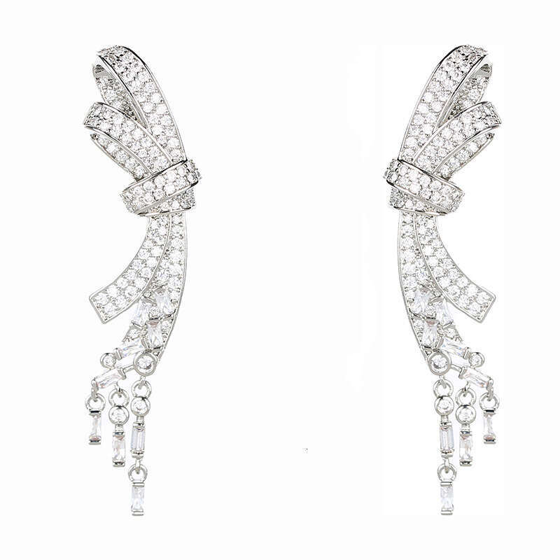DH collections: 2025 Fall Korean - style Long - tasseled Drop - shaped Earrings with Bow - knot for Women