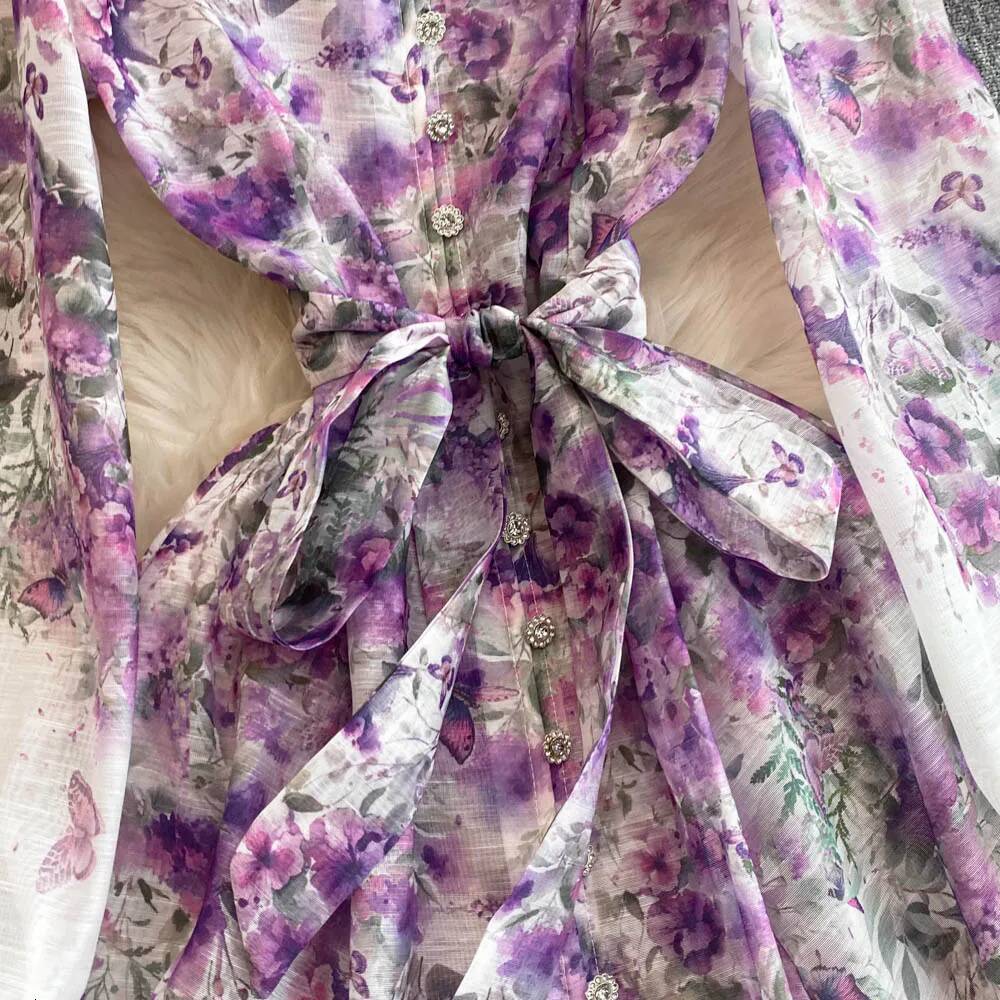 design 2025 New Chinese Women's Dress Spring and Autumn New Fashion Printed Lantern Sleeve Robe Slimming Stand Collar Designer Tank Top