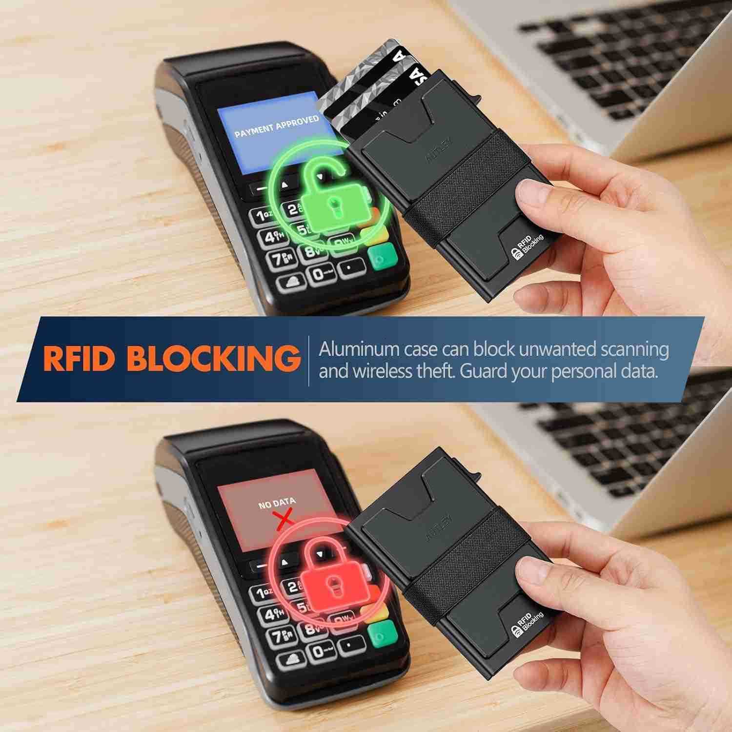 Slim Card Holder Minimalist Pop Up Wallet for Men RFID Blocking Mens Wallet with Cash Band BlackW250906