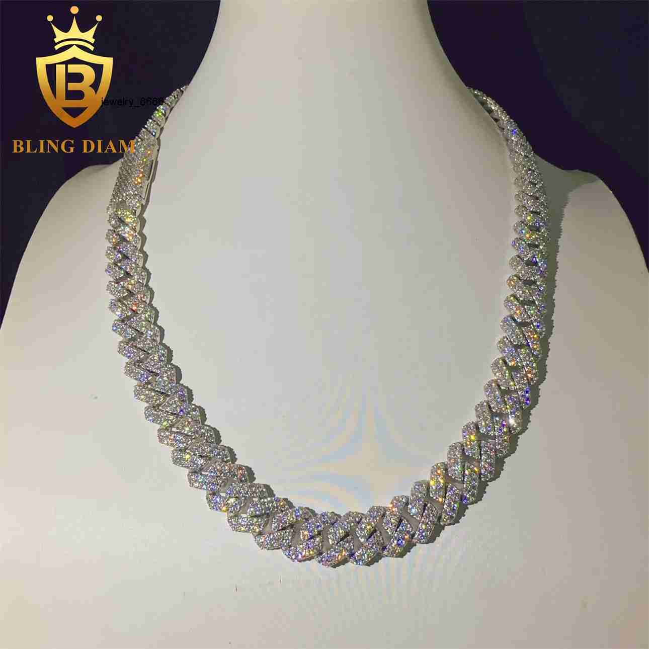VVS Moissanite Diamond 12mm Luxury Fashion Hip Hop Fine Jewelry Iced Out GRA Certificated Necklace Miami Cuban Link Chain