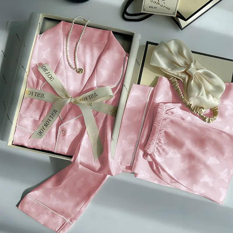 2025 Women's New Spring/Summer Sweet French Ins Style Luxury Ice design Silk Sleepwear Long Sleeve Long Pants Thin Designer Home Clothing Set