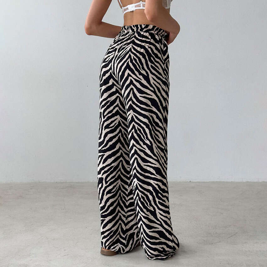 Autumn Winter New Style Personality Zebra Pattern Casual Long Design Sense Elegant Loose Wide-Leg Pants B5