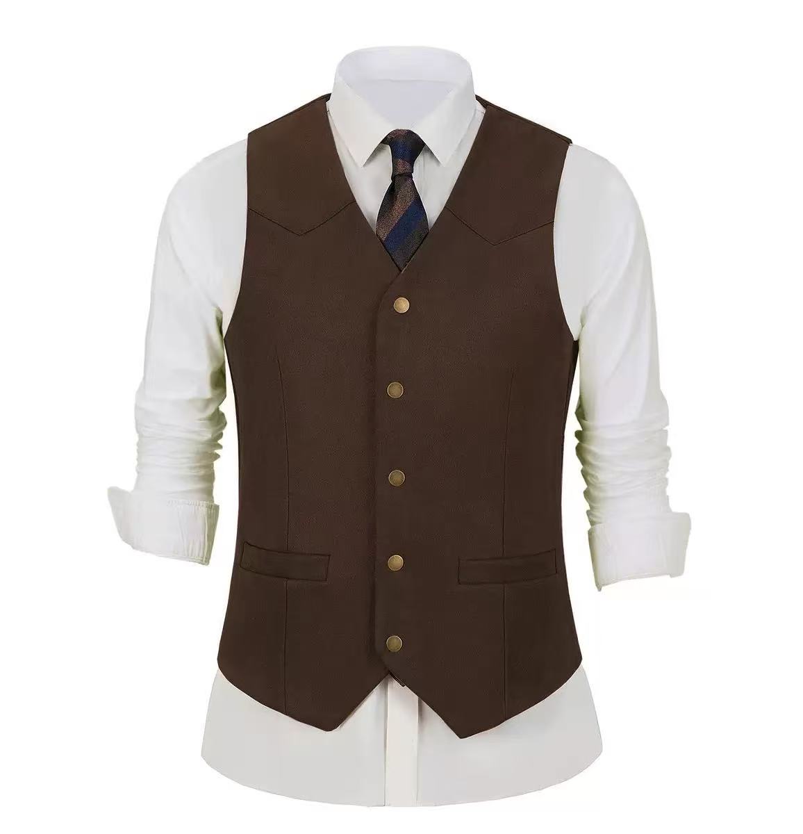 T1655 Men's Vest Korean Style Fashion Single-Breasted Sleeveless Vest Men's Western Cowboy Waistcoat