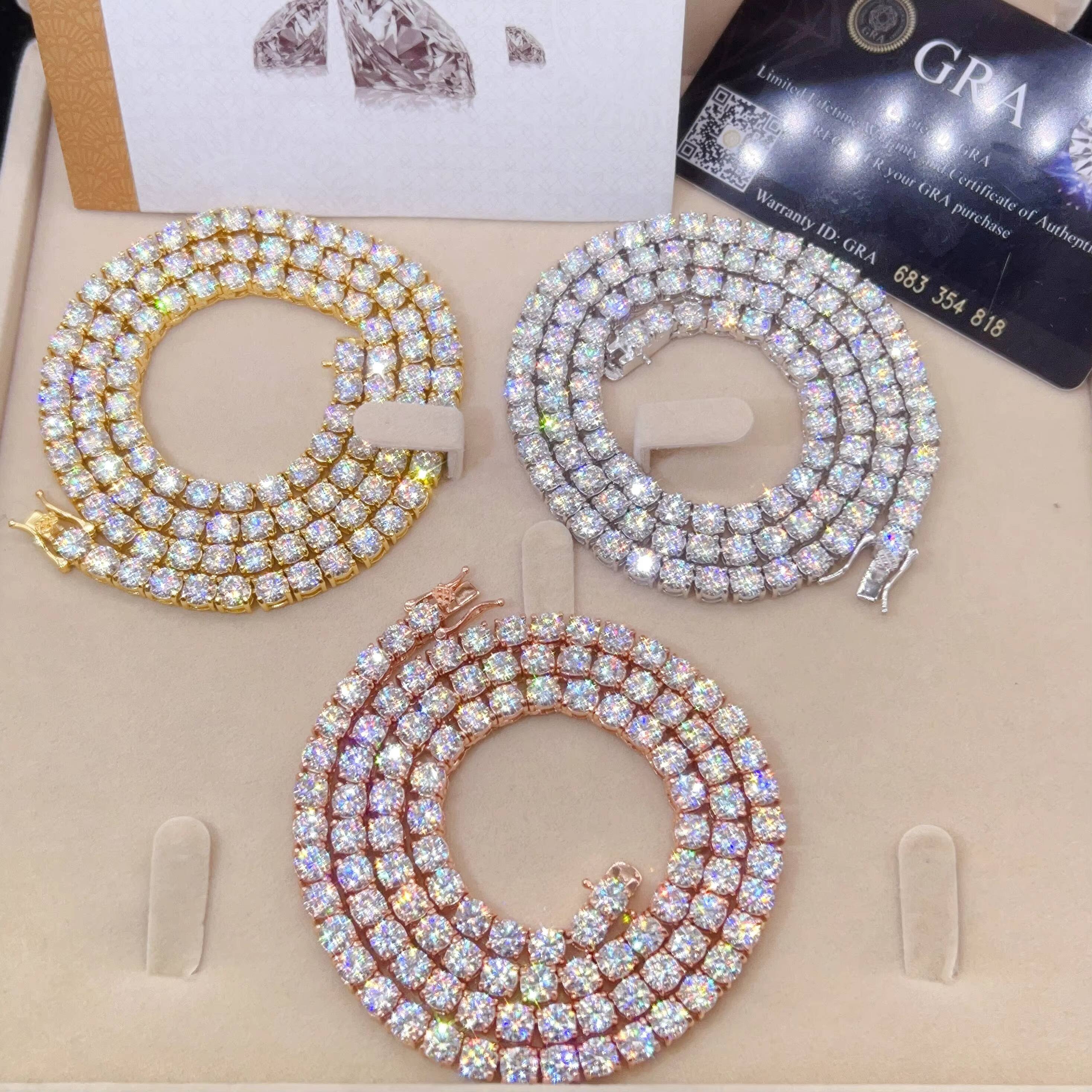 2MM 3MM 4MM 5MM 65MM Classic Necklace Silver 925 VVS Moissanite Diamond Hip Hop Chains Fine Jewelry Tennis Bracelet Chain