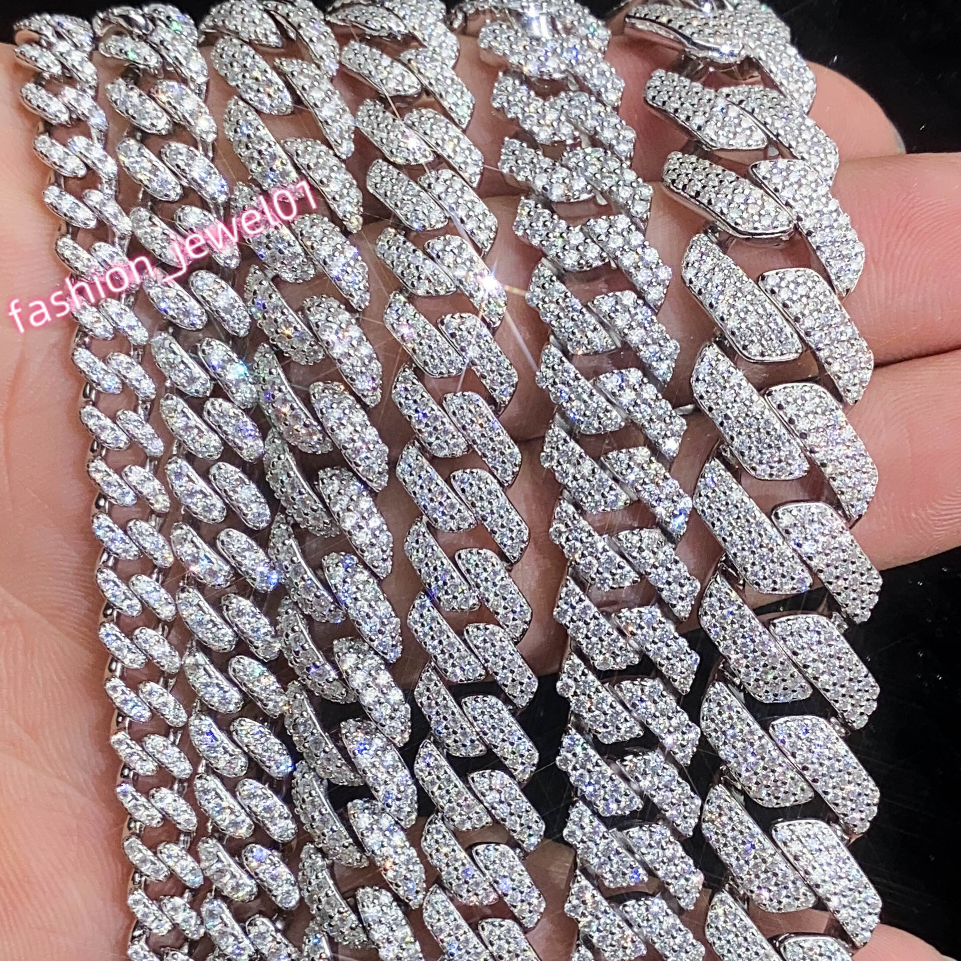Iced Out Vvs Moissanite Hip Hop Cuban Link Chain 20mm Pass Diamond Tester Plated Iced Out Moissanite Diamond Cuban Chain
