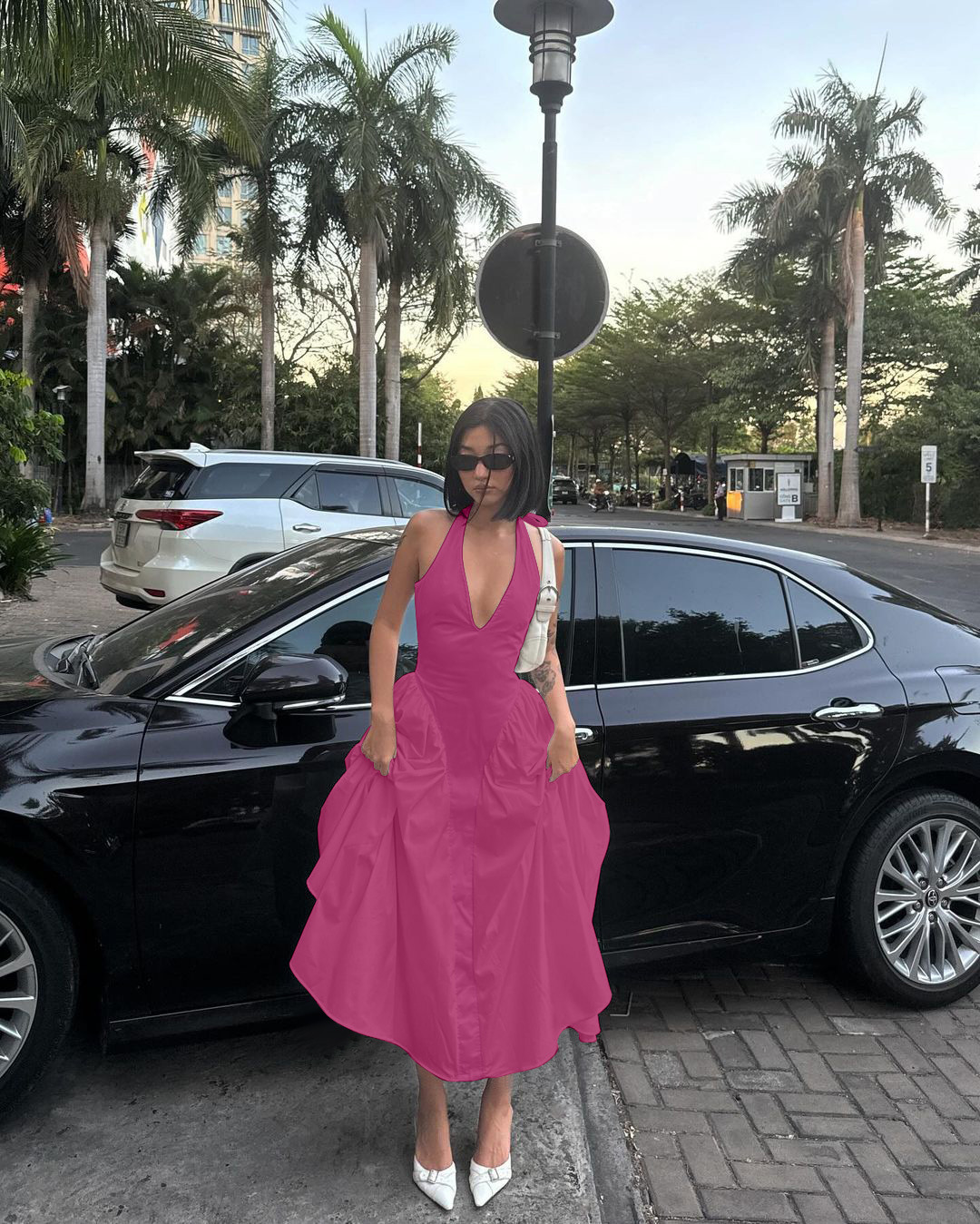 XR113 Hollow Halter Neck Dress with Large Swing