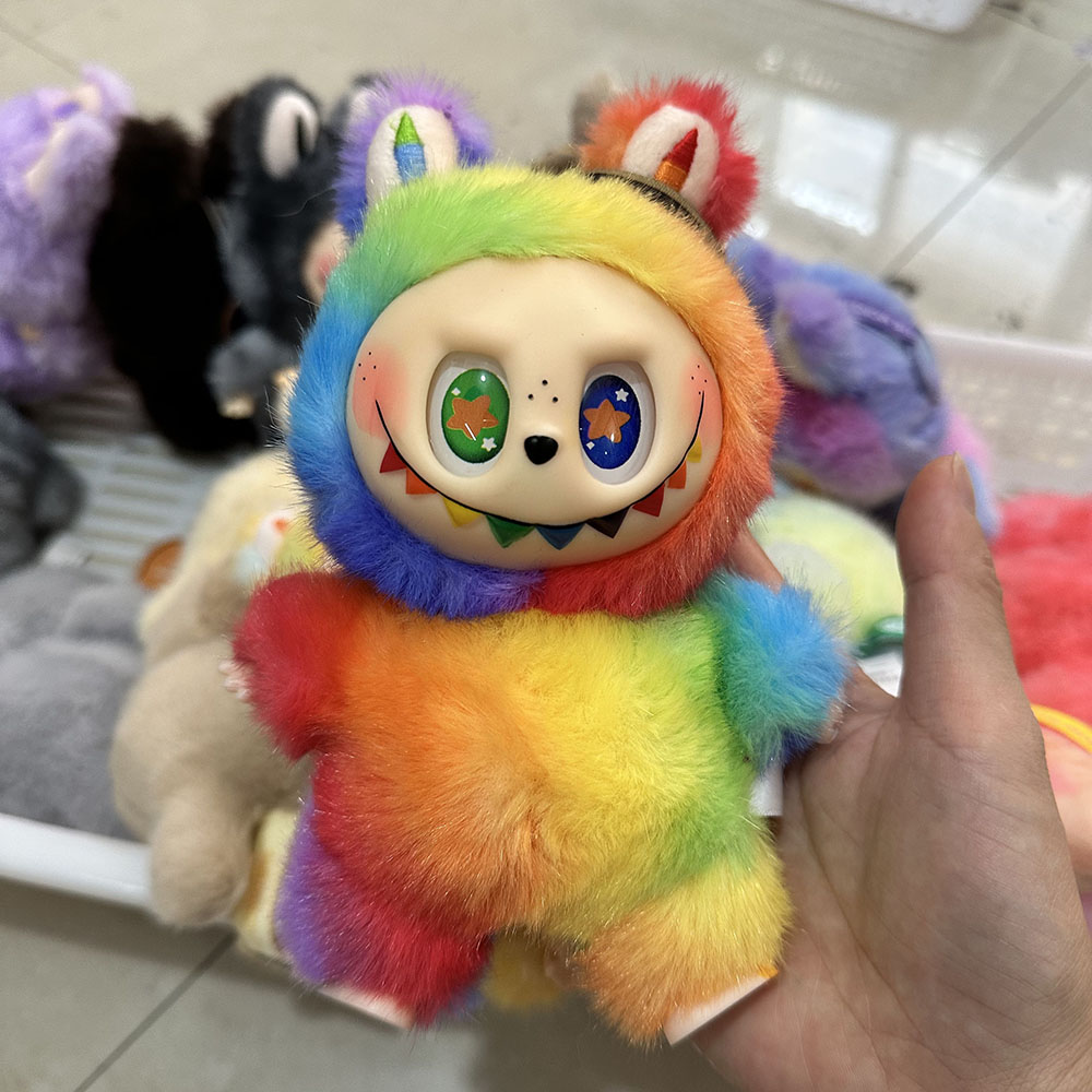 17cm Colorful Labubu Plush Doll Macaroon Action Animation Character Doll Hobby Pendant Decoration Cute Mysterious Box PVC Childrens Day Surprise Gift