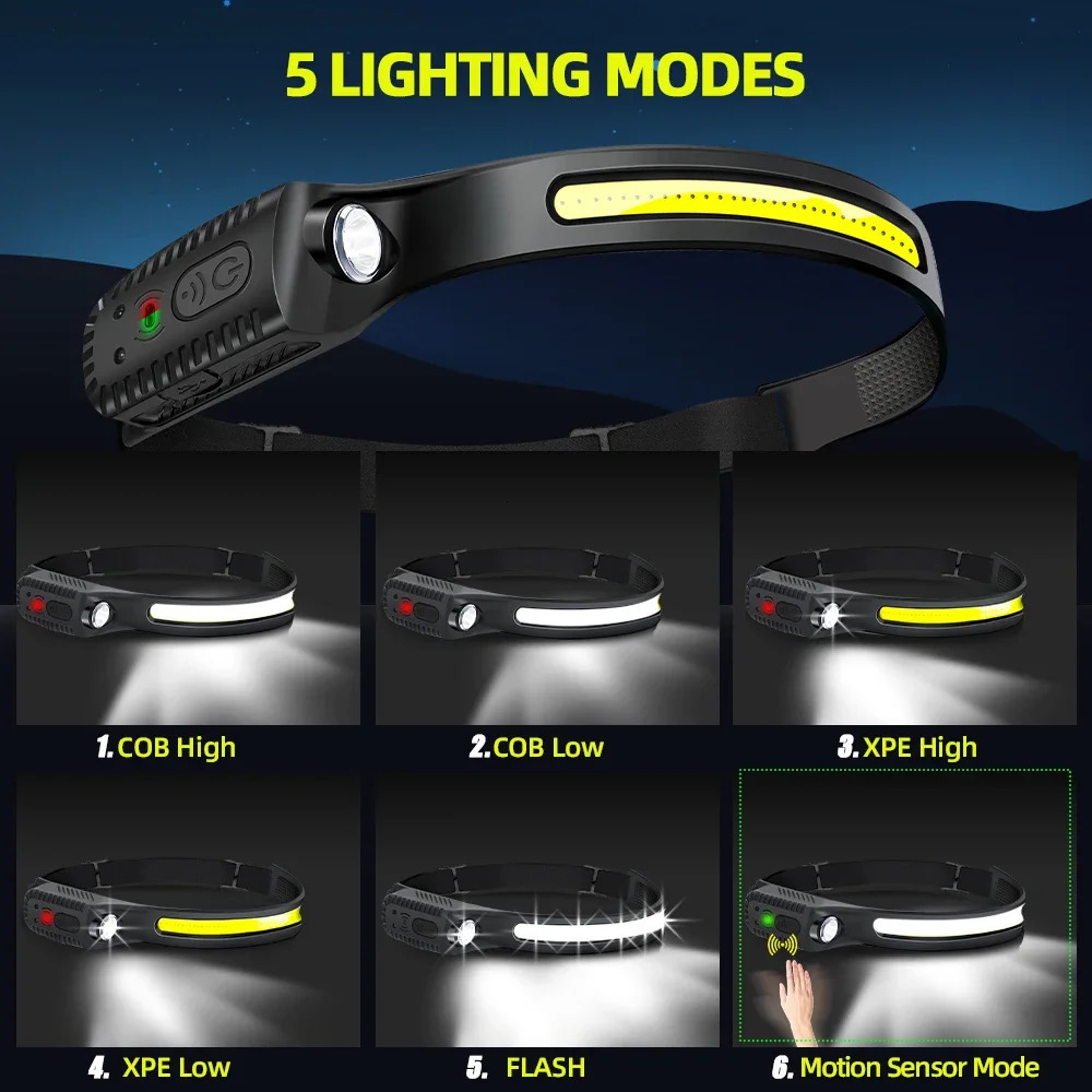 USB Rechargeable LED Sensor Headlamp XPECOB Headlight Led Head Torch Camping Search Light Head Flashlight for Fishing Lantern 250906