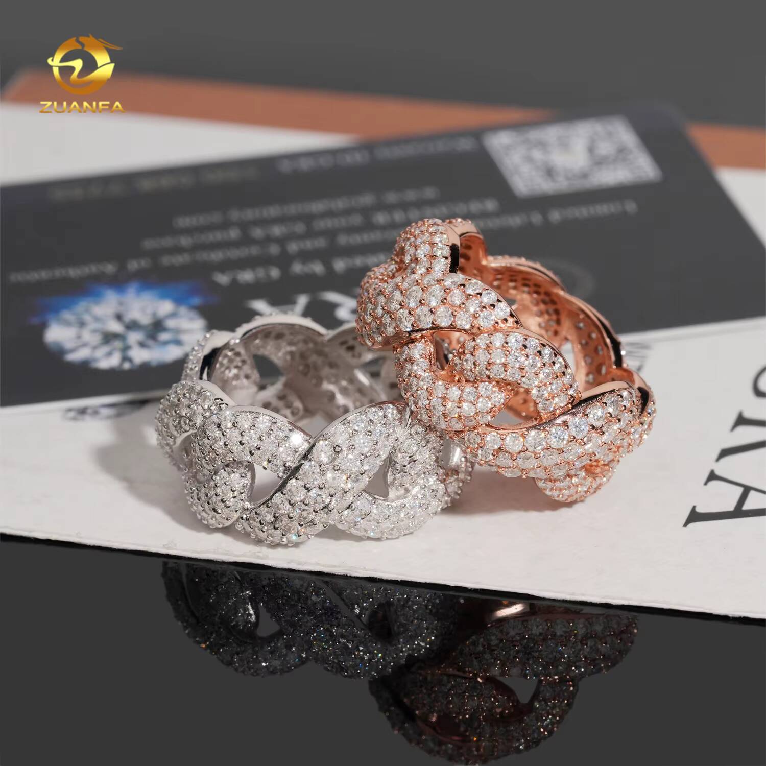 Hip Hop Jewelry Fully Iced Out 925 Silver Rose Gold Cuban Rings Eternity Mens Custom Moissanite Ring