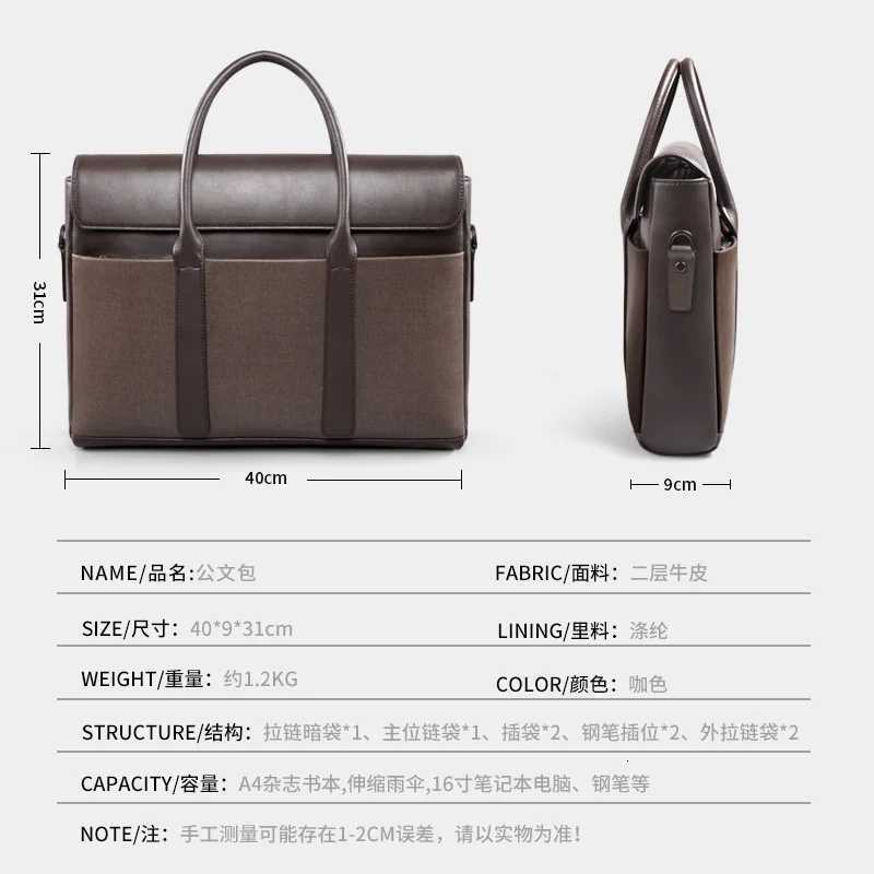PADIEOE leather briefcase leather 16inch computer bag business mens handbag large capacity file bag Z250906