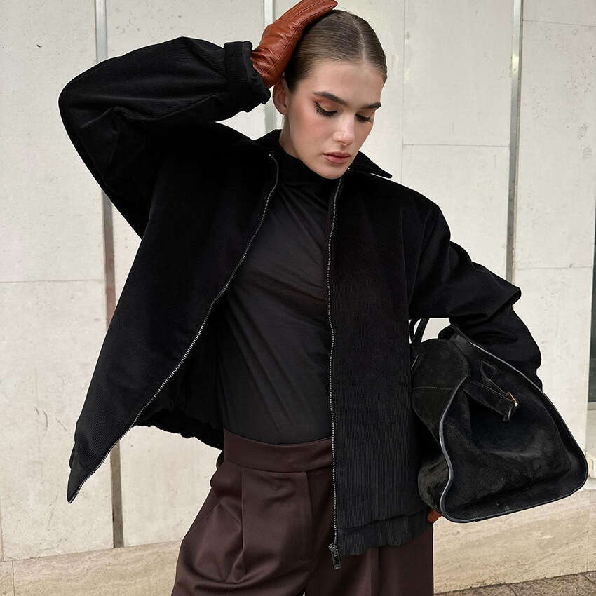 Autumn Winter New Corduroy Jacket With Turn-Down Collar, Stylish And Elegant Design For Commuting B3