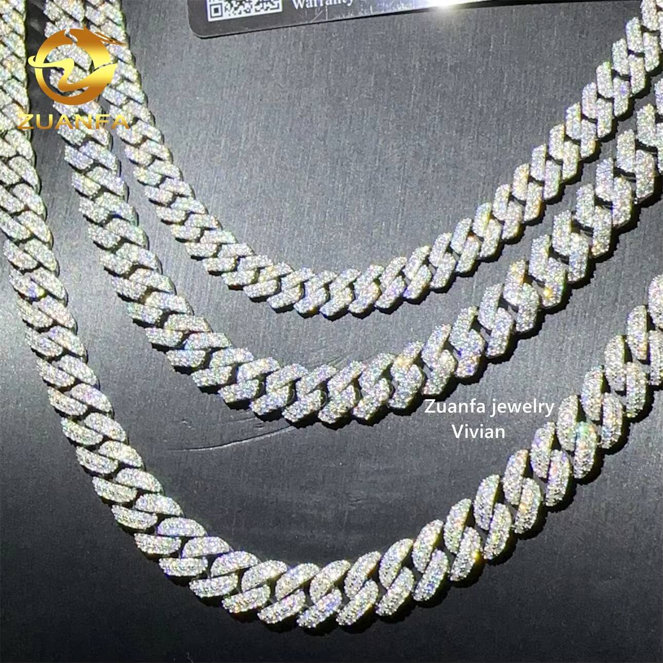 New Design Hip Hop Jewelry 8mm 10mm 925 Sterling Silver Iced Out VVS Moissanite Diamond Miami Cuban Link Chain Bracelet Necklace