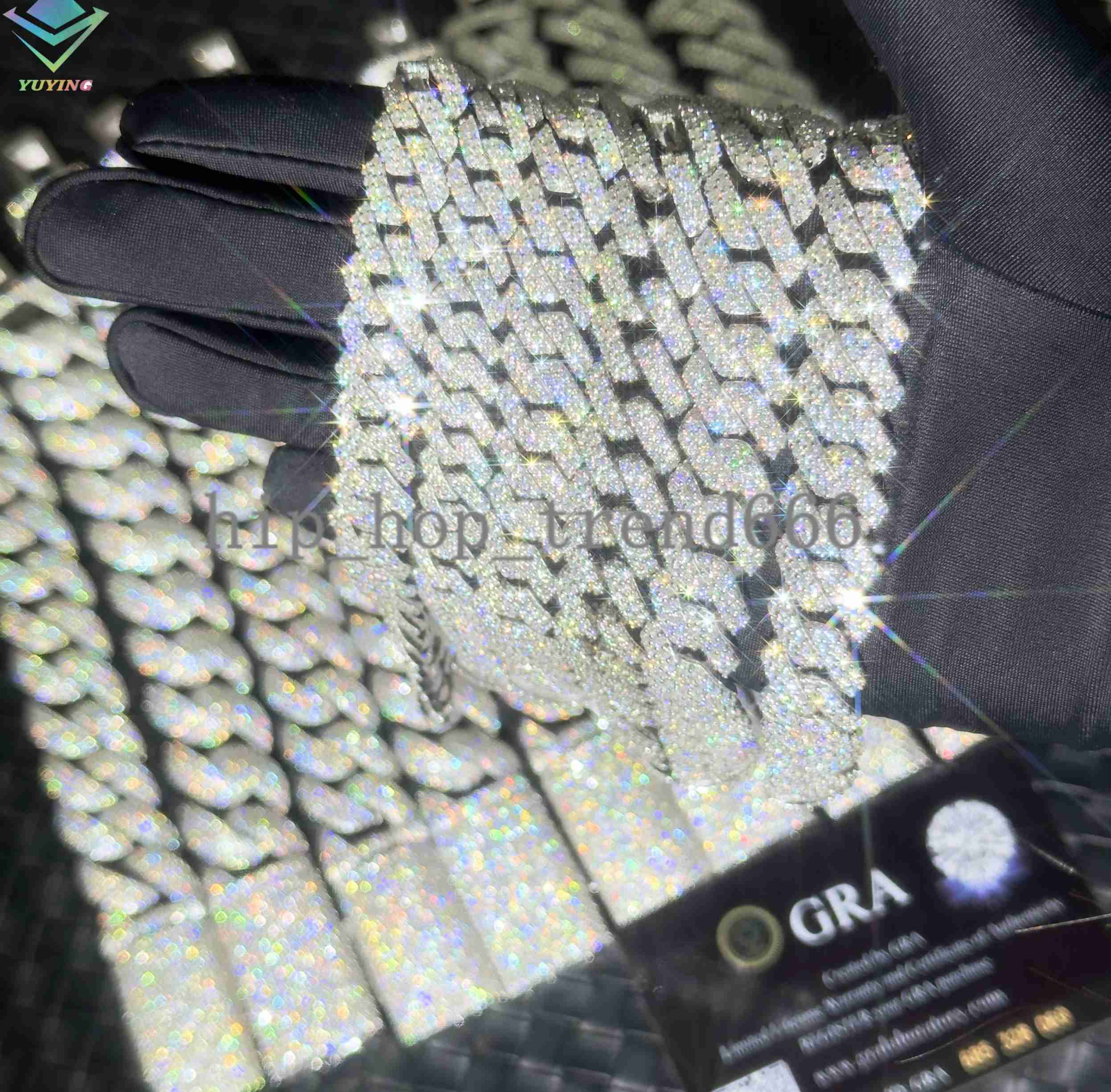 VVS Diamond 2rows 8mm 10mm 12mm 15mm S925 Silver GRA Moissanite Necklace Mans Hiphop Cuban Link Chain for Fashion Jewelry