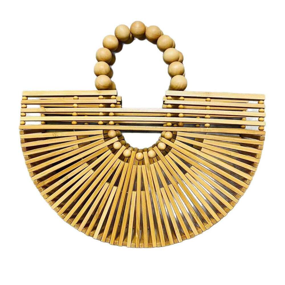 Summer Hot Sale Woven Bag 2025 Forest Style Women's Fashion Hollow Large Capacity Pearl Wooden Bead Handbag