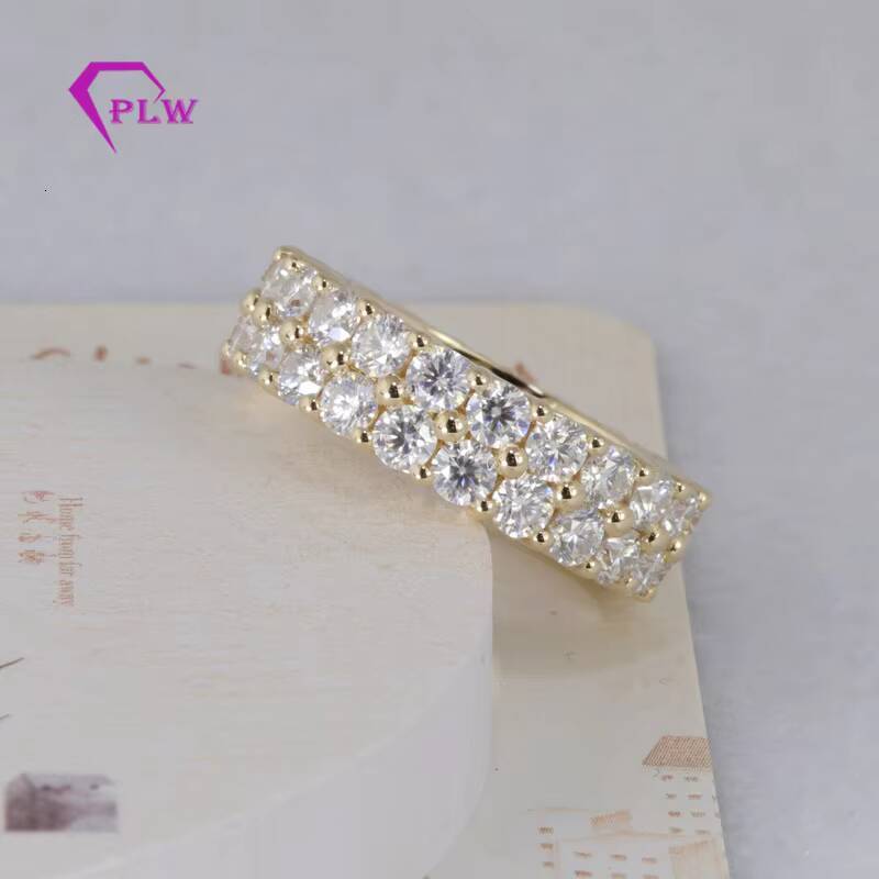 Custom Double Eternity 2mm DEF Color Round Moissanite Ring Band in 10k Yellow Gold for Wedding