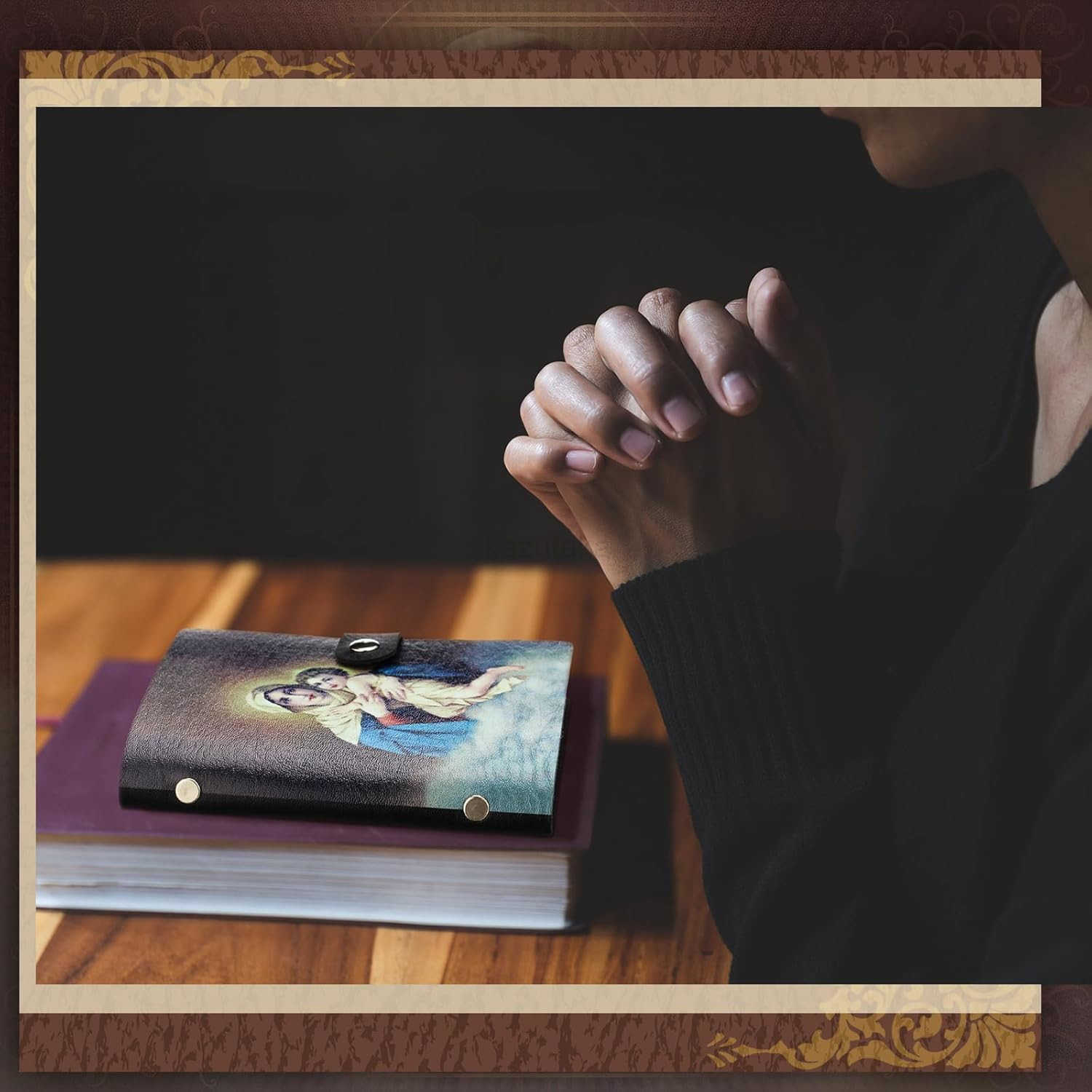 4 Pcs Holy Card Holder Carrying Each Case Hold to 40 Prayer Holder with Gold Stamped Cross Faux Leather Holy Bag Card Organizer for Religious PrayerPa