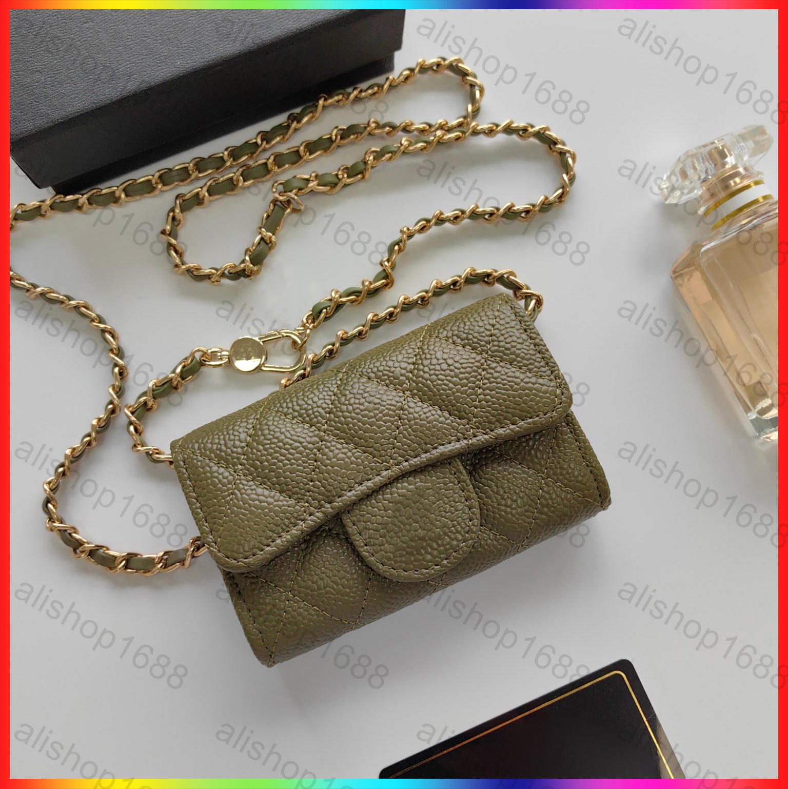 7A Designer Wallet Luxury Shoulder bag High quality Classic Coin bag Flap Caviar Handbag Chain Leather Double Letter Buckle crossbody bag women's Mini short wallet
