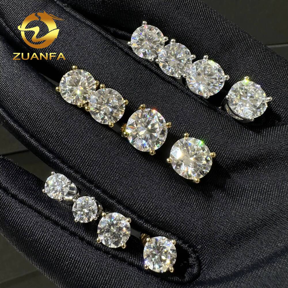 Wholesale D VVS Moissanite Earrings Screw Back Round Cut 4 Prong Stud Earrings 925 Silver Hip Hop Earring for Men and Women