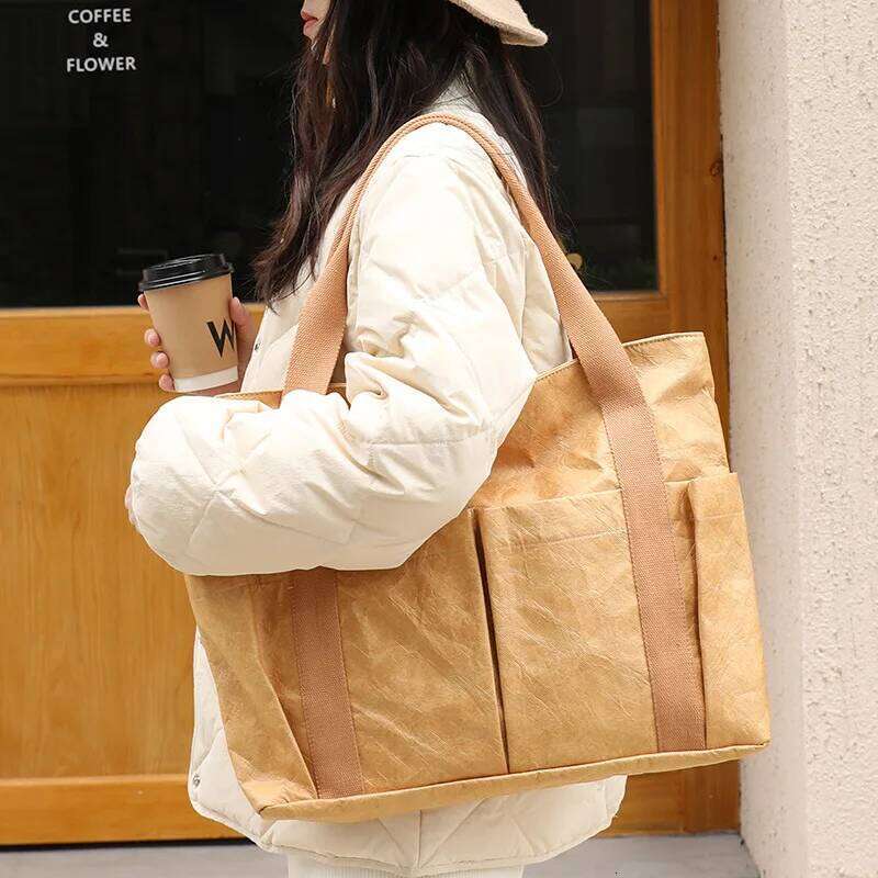 Hylhexyr Dupont Shopping Bag Waterproof Handbags Shoulder Bags Washable Kraft Paper Totes With Zipper
