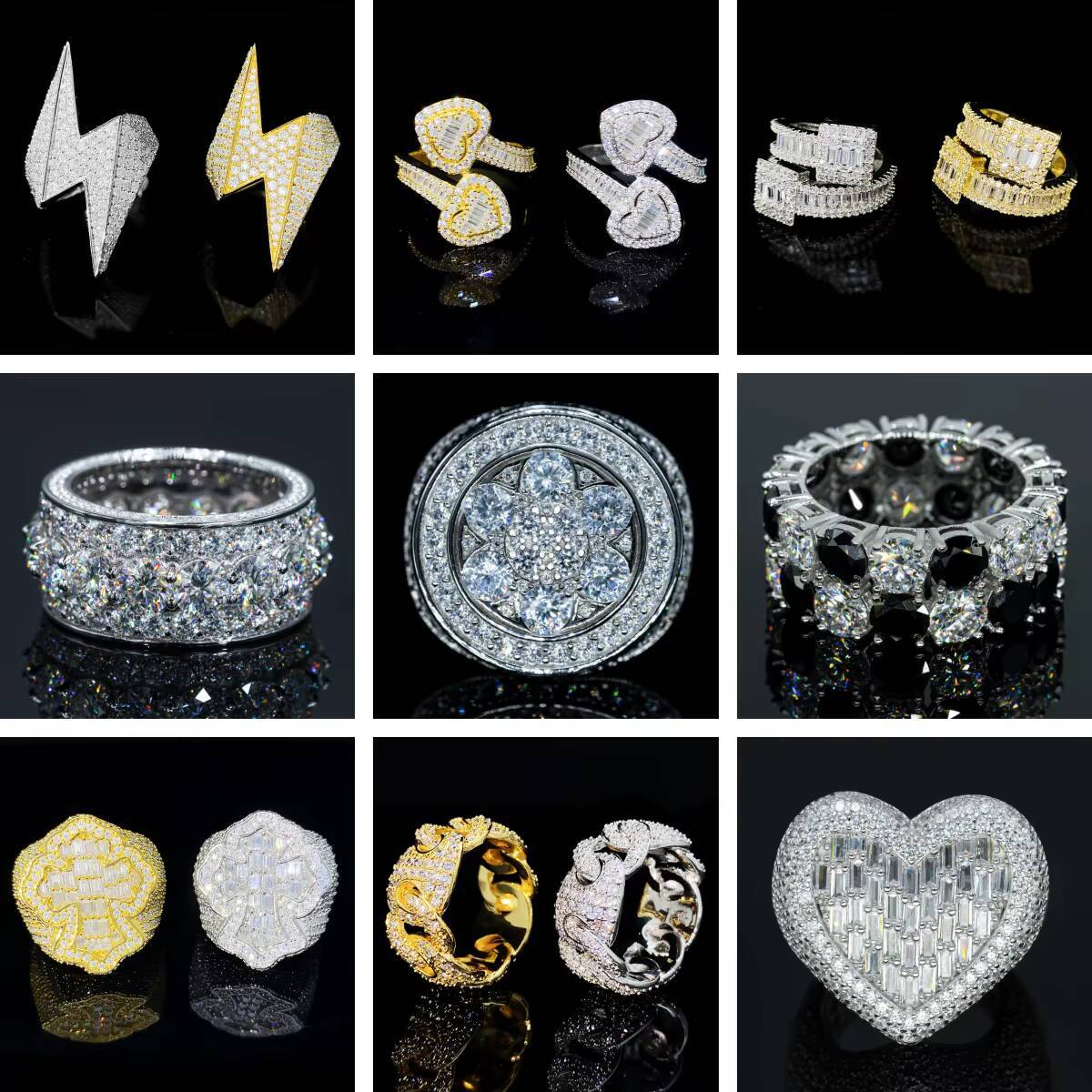 Hip Hop Jewelry New Arrival Iced Out Ring 18K Gold Plating VVS Diamonds Heart Shape Moissanite Men Ring