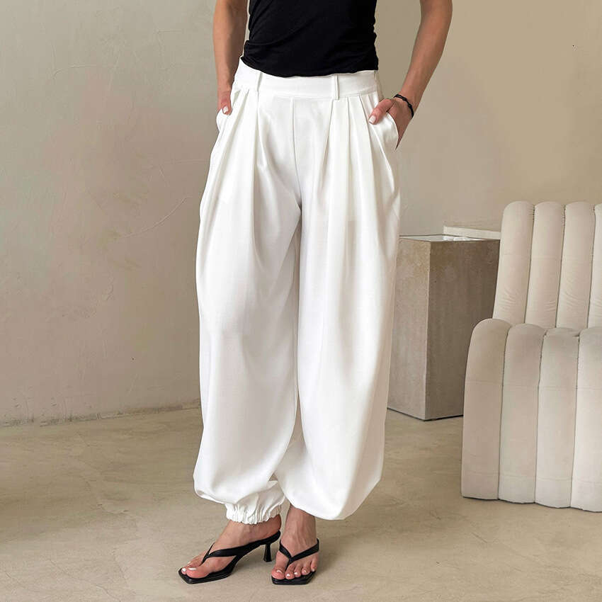 Autumn Winter New Simple Versatile Solid Color Loose Jogger Design Sense Elegant Casual Bubble Pants B5