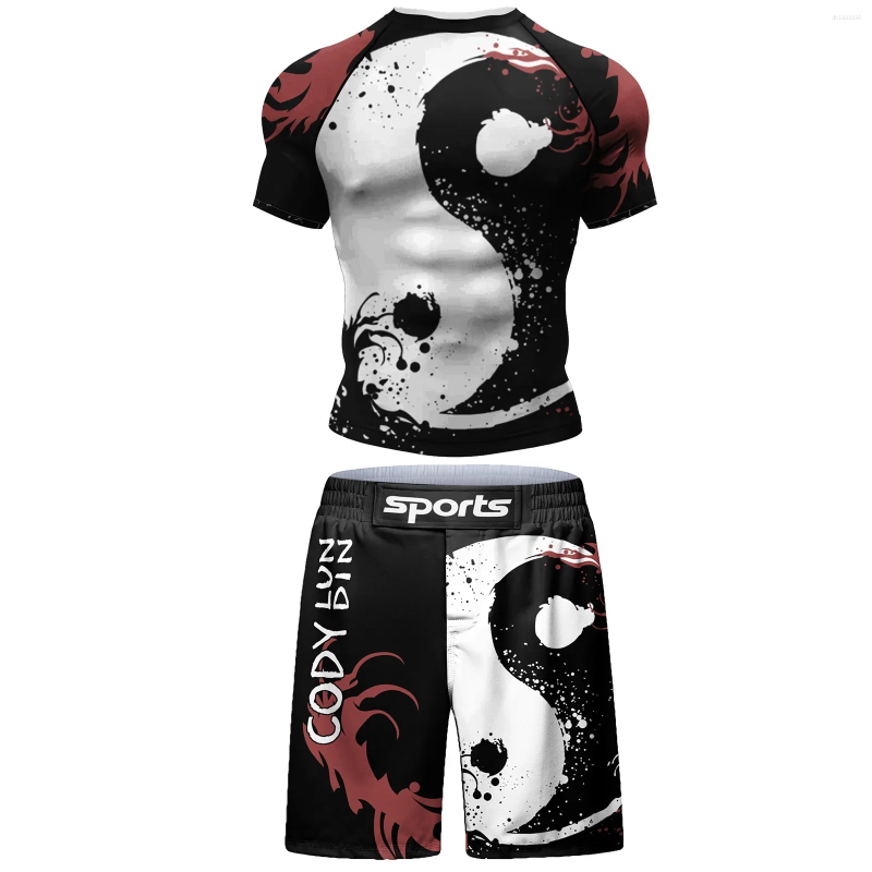 Men's Shorts Two Sets Of Sportswear Bjj Jiu Jitsu Gi Rashguard MMA Muay Thai Pants Cool Boxing Suit Running Fitness