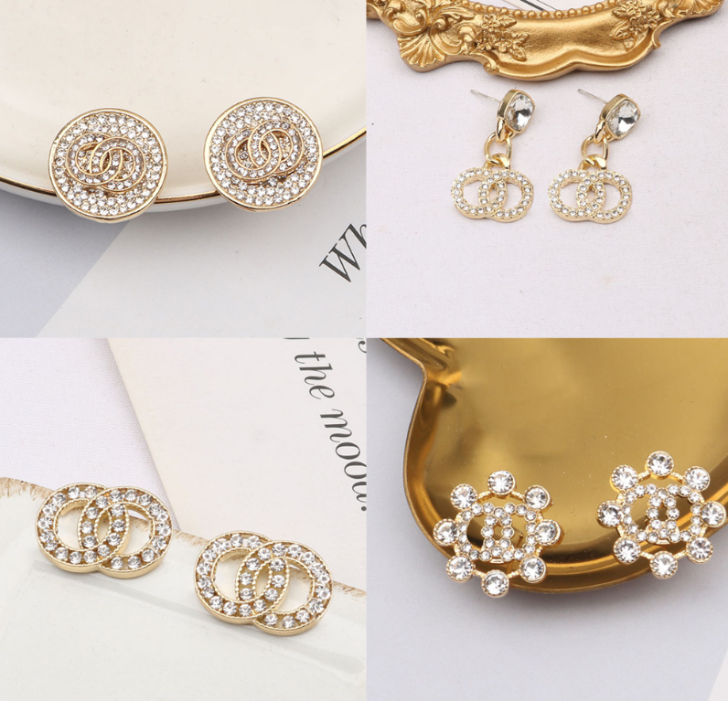 925 Silver Luxury Classic Letters Stud Designer Earrings Women Crystal Rhinestone Pearl Earring Elegant Wedding Party Jewerlry Gifts