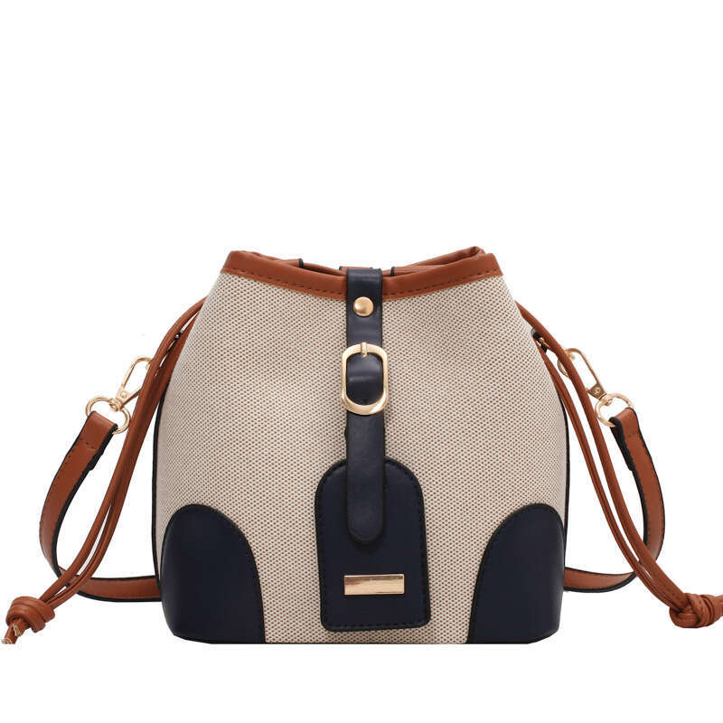 Color-Block Bucket for Women 2025 New Trendy Fashion Single Shoulder Canvas Patchwork Korean Style Textured Crossbody Bag