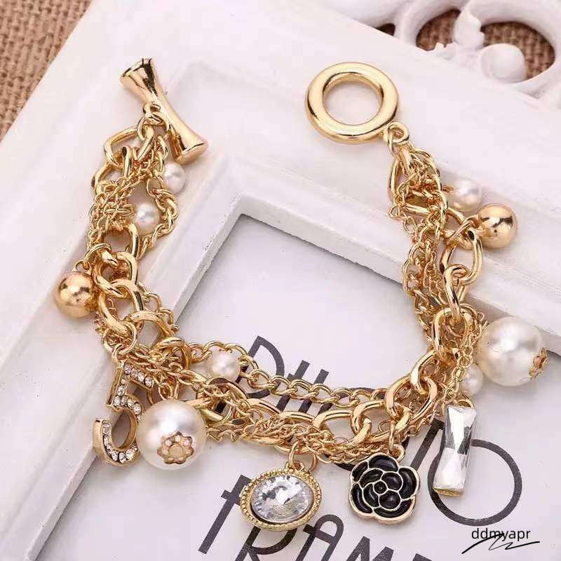 Korean Style Multi-Layer Small Flower Number 5 Metal Chain Bracelet ddmyearth Jewelry Handmade ddmyearth