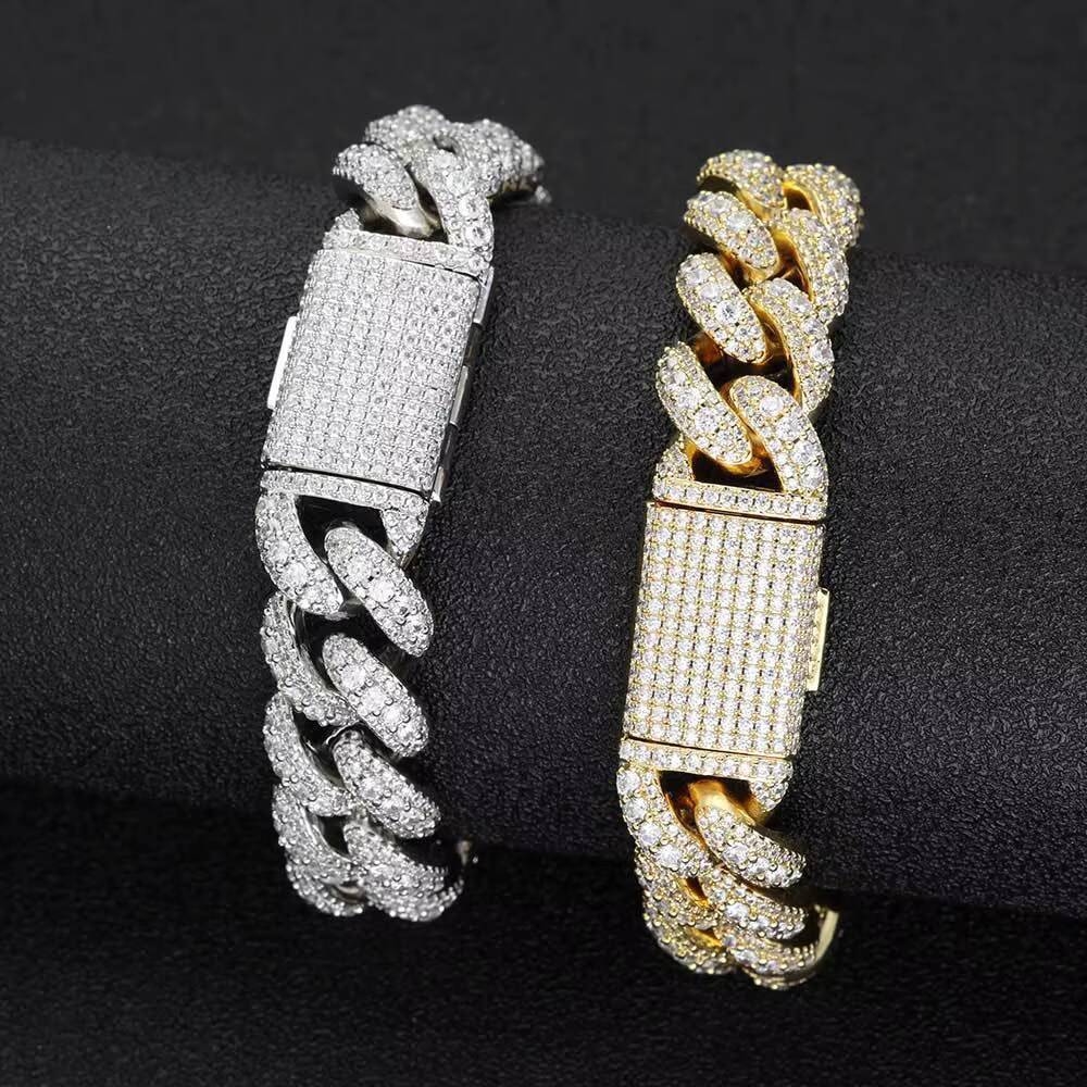 Factory Wholesale Big Size Gold Plated Iced Out Cuban Necklace 18mm Prong Cuban Chain Necklace Moissanite Diamond Cuban Chain