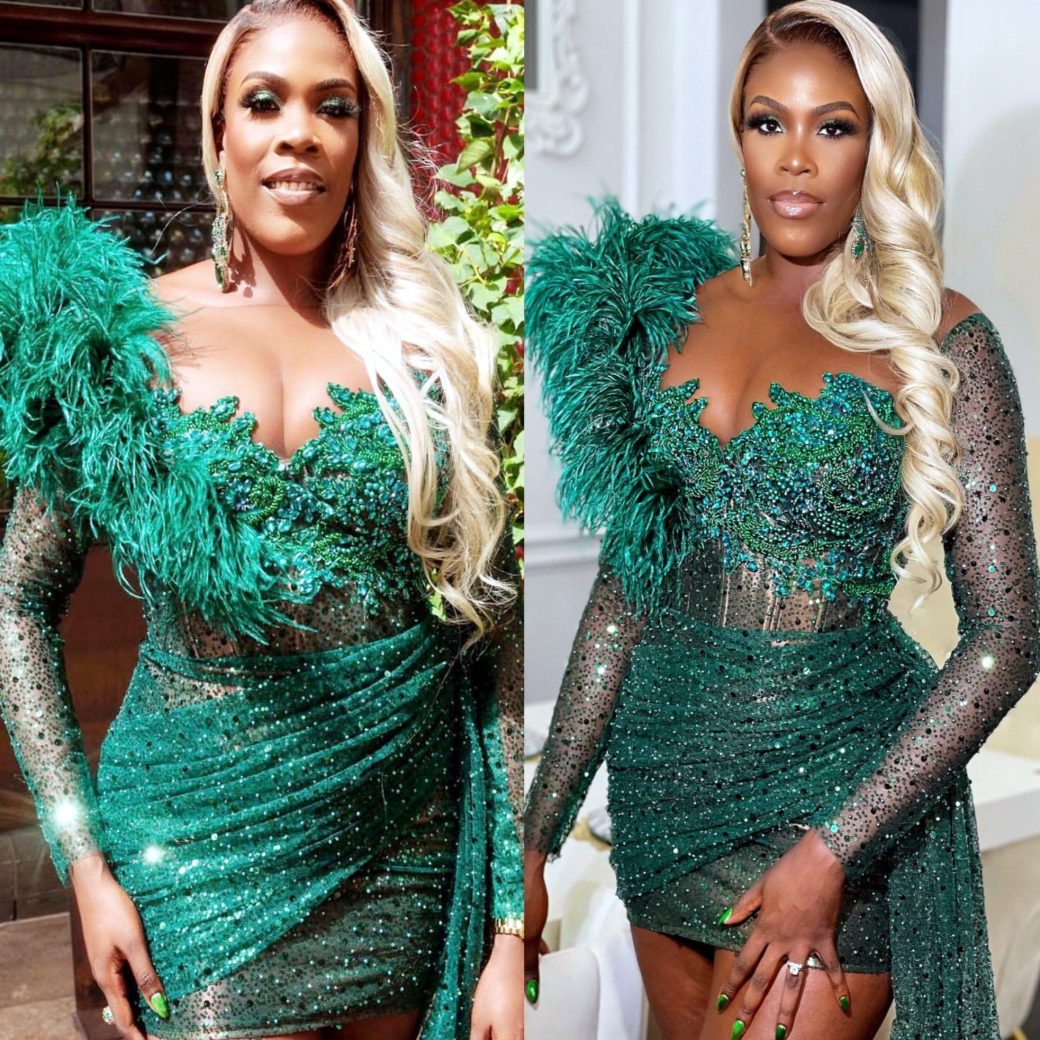 Chic Dark Green Sheath Homecoming Dress Feather Crystals Beaded Sequined Mini Graduation Cocktail Birthday Dresses For Special Occasions Sweetheart Go
