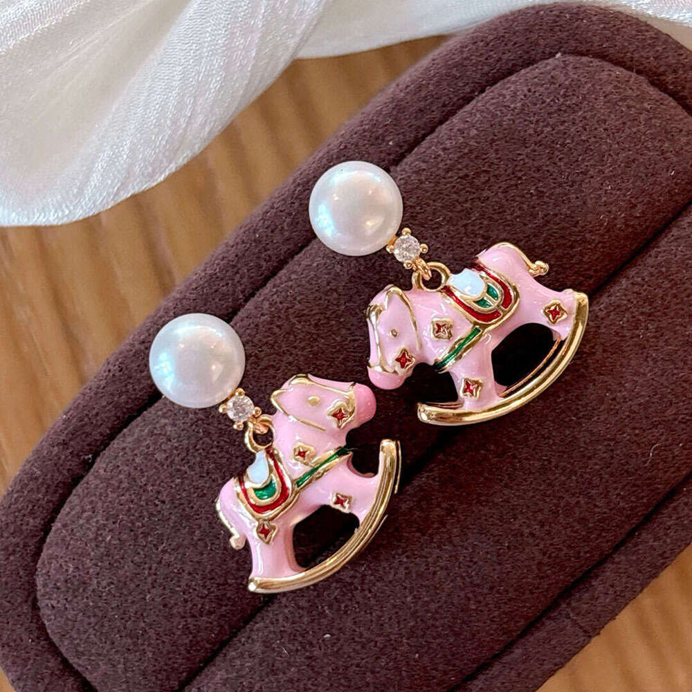 DHCollections Natural Freshwater Pearl Earrings for Women, Niche Cute Design, Colorful Enamel Pony Stud Earrings, New Style