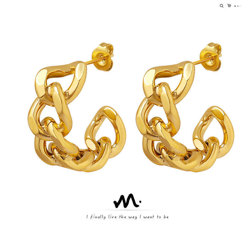 DHpet Ins Minimalist Style Niche Fashion Braided Hollow C-shaped Titanium Steel Gold-plated Stud Earrings F322