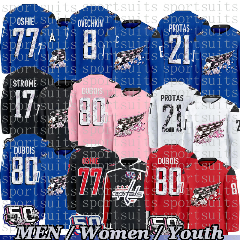 Capital Hockey Jersey #8 Alex Ovechkin Jersey 2025 Cherry Blossom Strome Jersey Tom Pierre-Luc Dubois Dylann Stromees T.J. Oshie Aliaksei Protas Jakob Chychrun Jersey